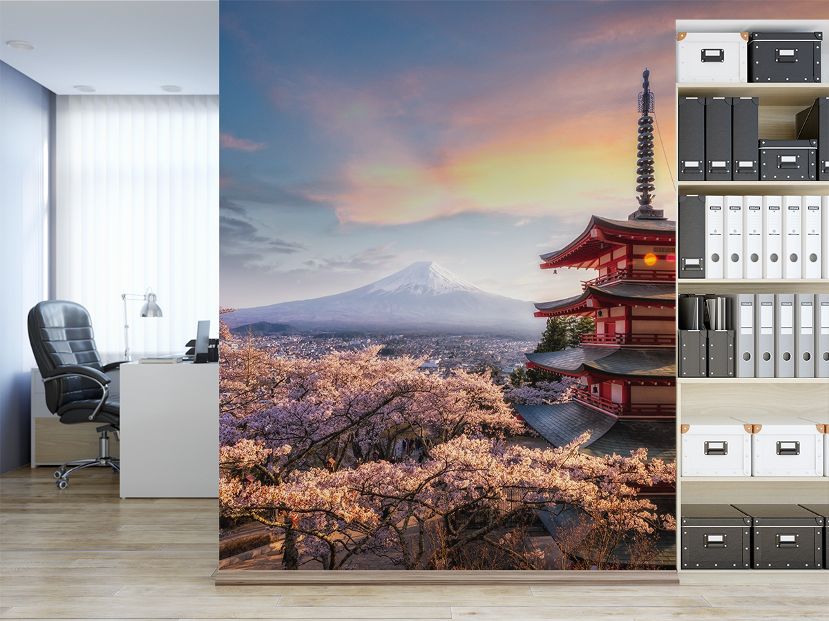 Fototapeta - Kwitnąca wiśnia na tle Fuji - fototapeta.shop