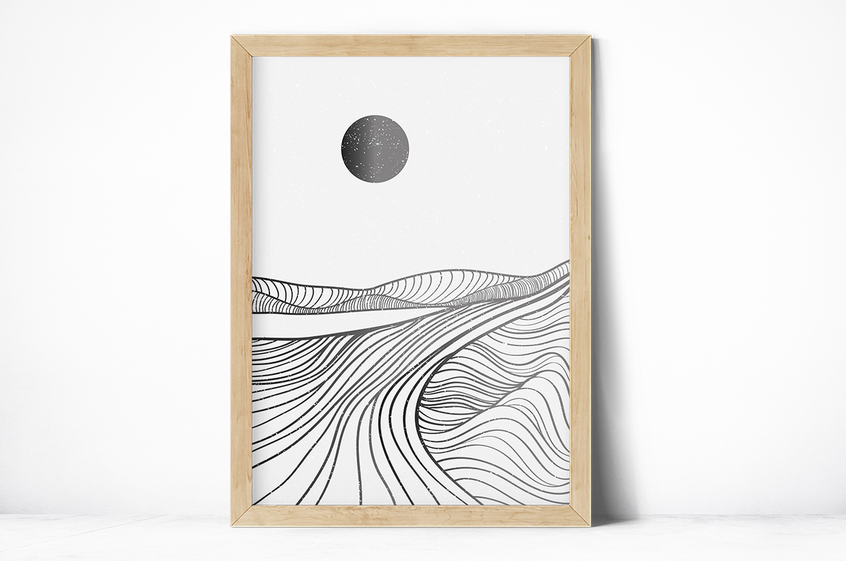 Plakat - Monochromatyczny księżyc i linie - fototapeta.shop