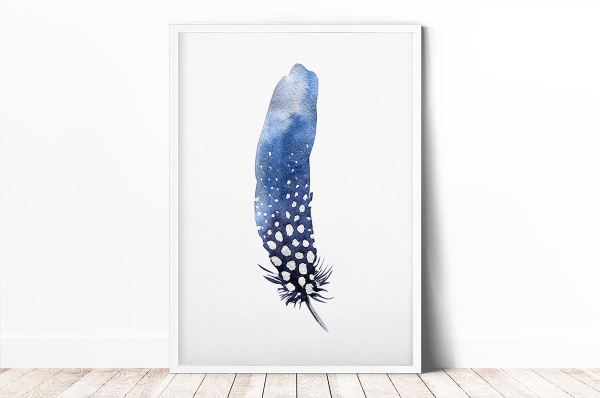Plakat - Niebieskie piórko w kropki - fototapeta.shop