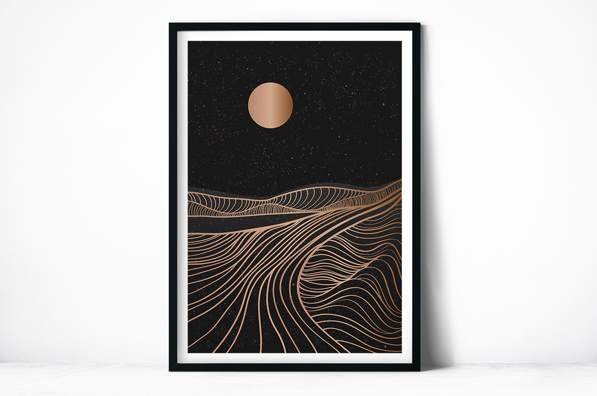 Plakat - Grafika ze słońcem i górami - fototapeta.shop