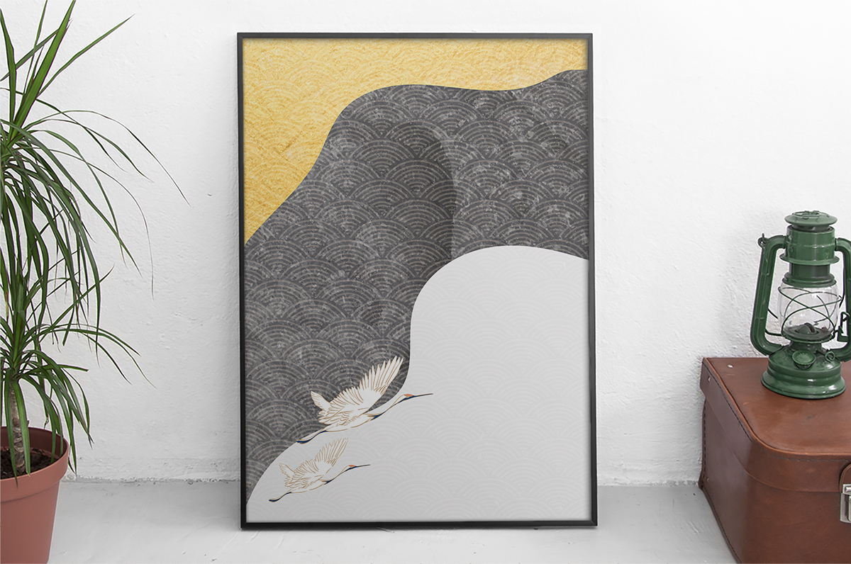 Plakat - Żurawie na rycinie - fototapeta.shop