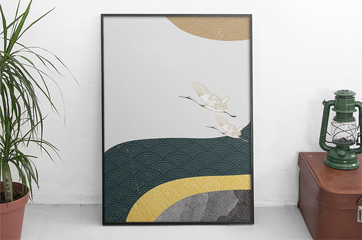 Plakat - Rycina japońska z ptakami - fototapeta.shop