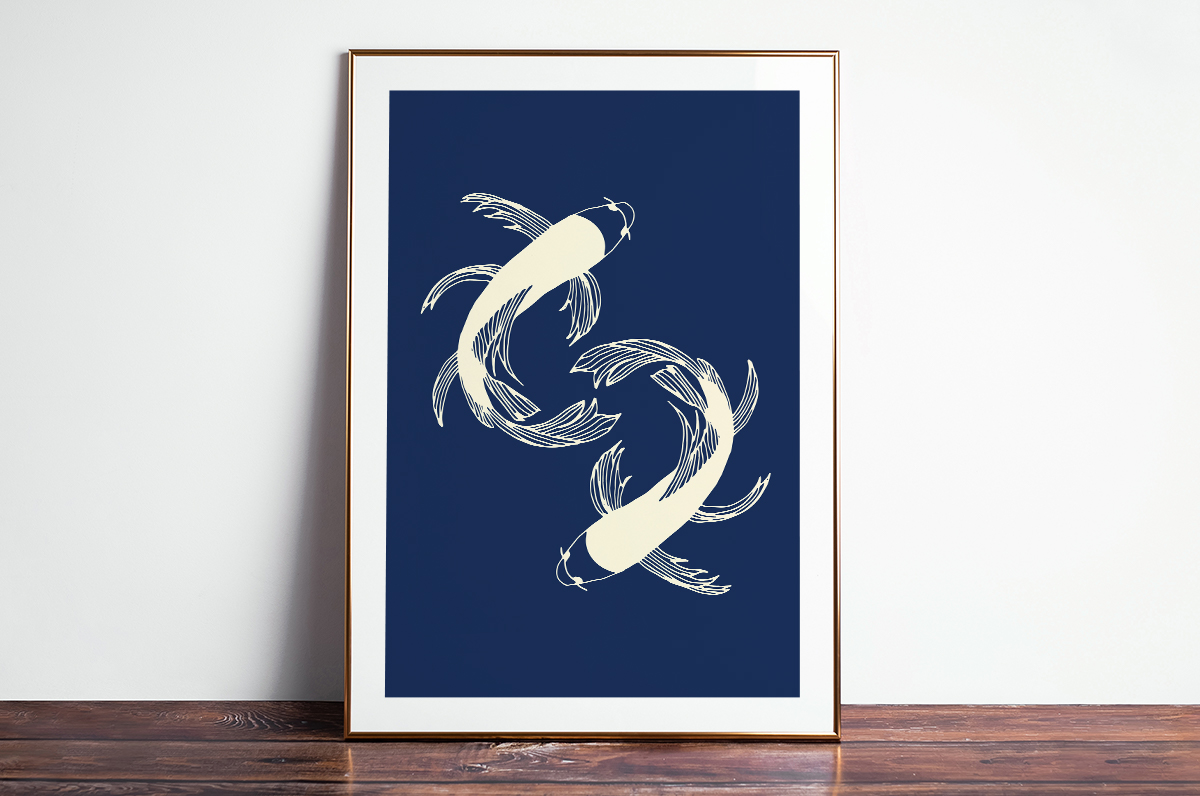 Japońskie ryby na granatowym tle