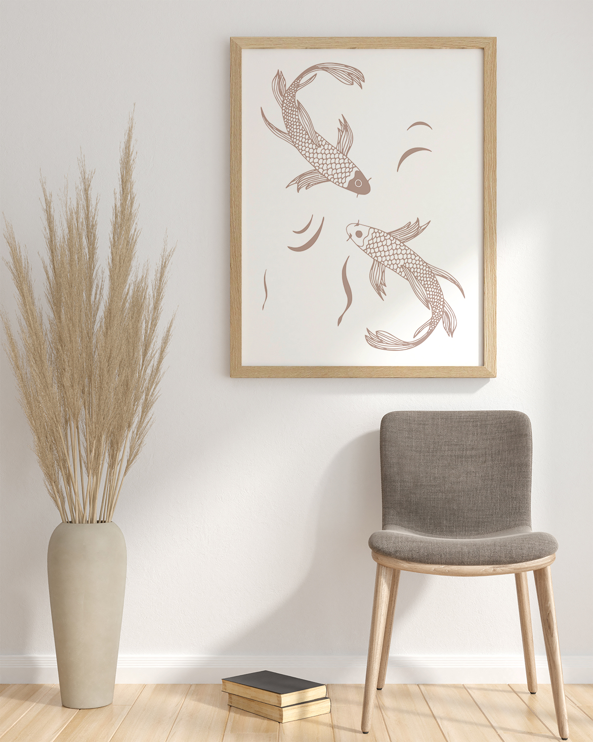 Plakat - Brązowe szkicowane ryby na białym tle - fototapeta.shop