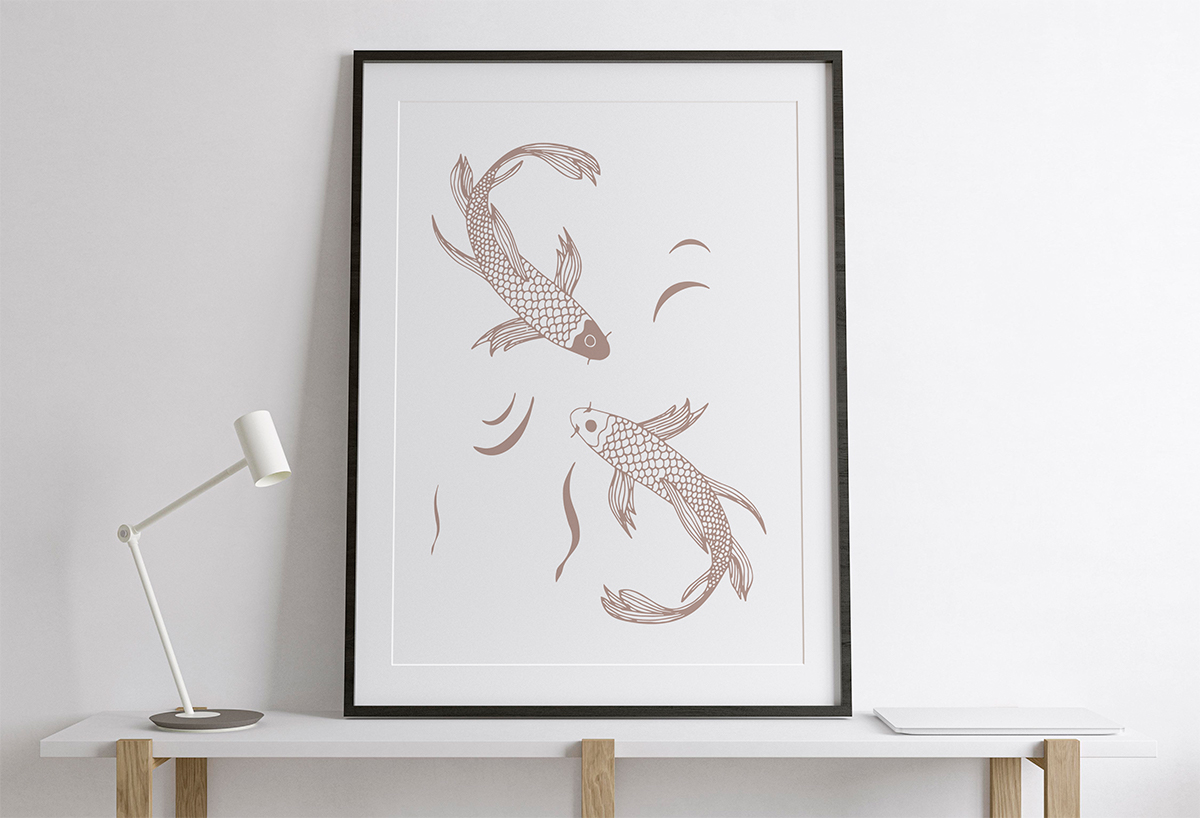 Brązowe szkicowane ryby na białym tle