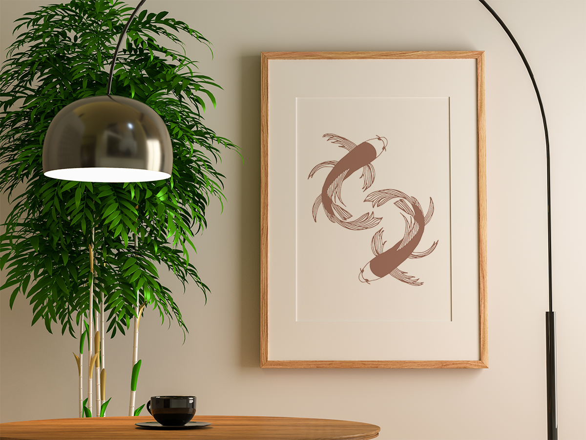 Plakat - Brązowe, japońskie ryby na białym tle - fototapeta.shop