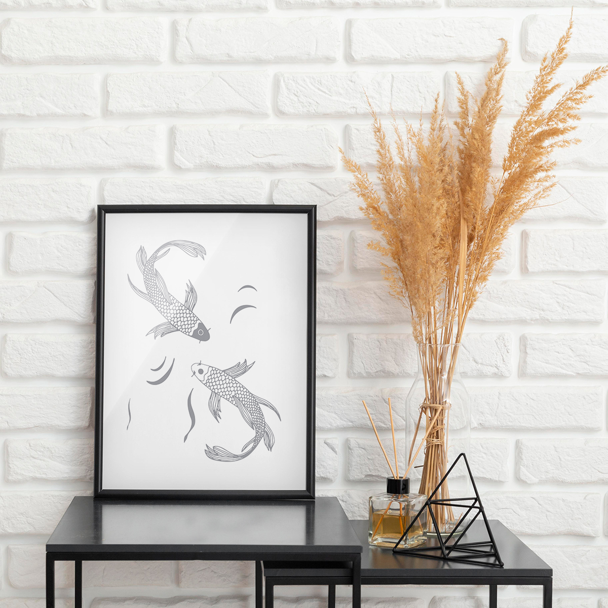 Plakat - Szary szkic ryb na białym tle - fototapeta.shop