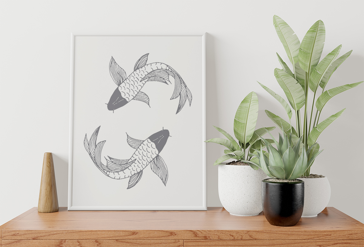 Plakat - Japońskie ryby na białym tle - fototapeta.shop