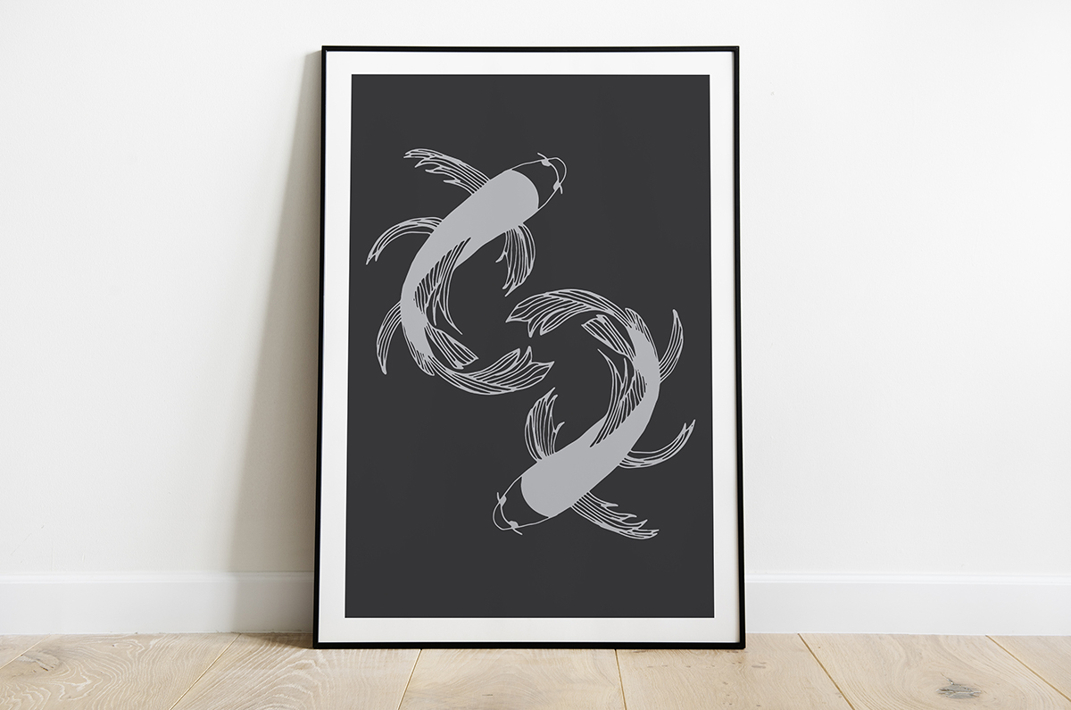 Japońskie ryby na grafitowym tle