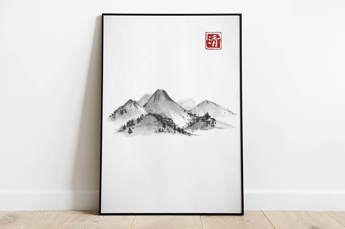 Japońskie ryciny - szkic szczytów