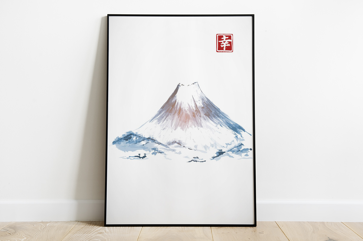 Japońskie ryciny - samotna góra w kolorze
