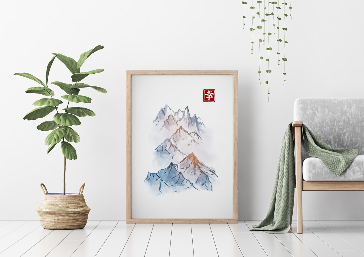 Plakat - Japońska rycina - kolorowe szczyty - fototapeta.shop