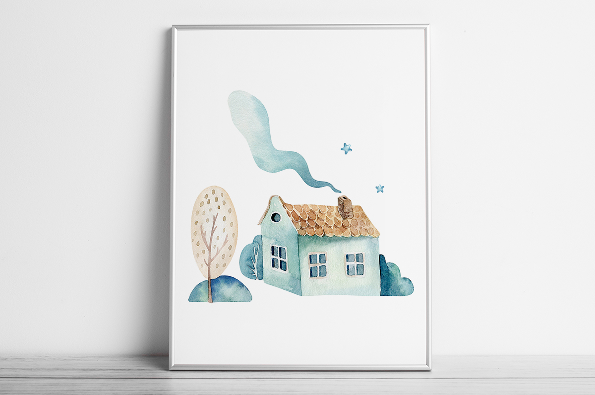 Plakat - Domek i drzewko - fototapeta.shop