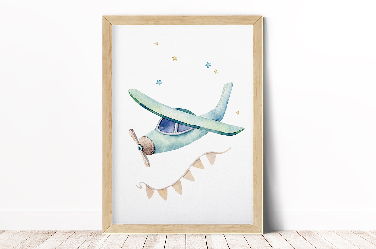 Plakat - Samolot i gwiazdki - fototapeta.shop