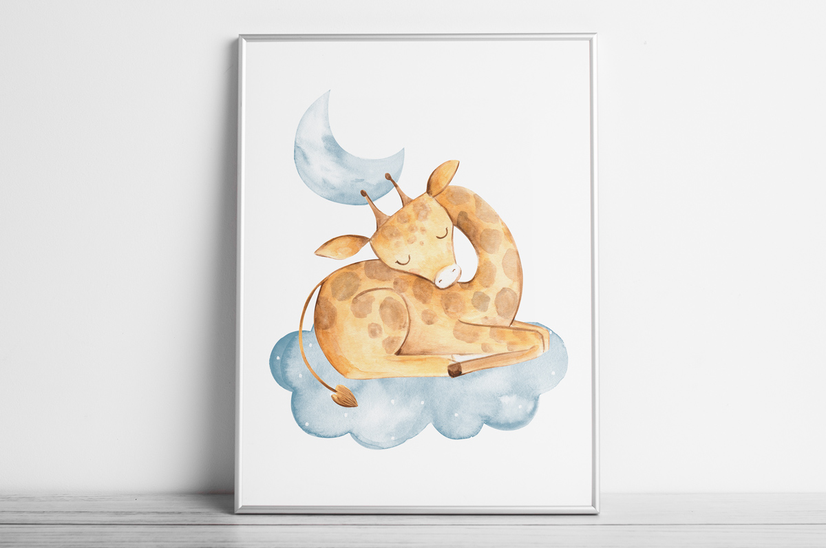 Żyrafa śpiąca na chmurce