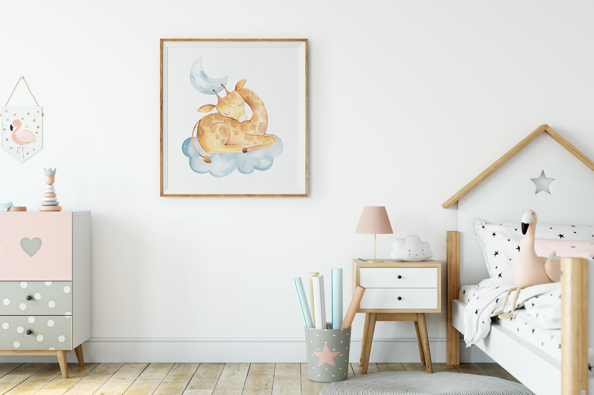 Plakat - Żyrafa śpiąca na chmurce - fototapeta.shop