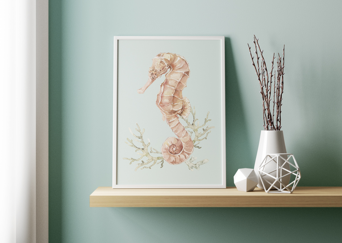 Plakat - Konik morski na seledynowym tle - fototapeta.shop