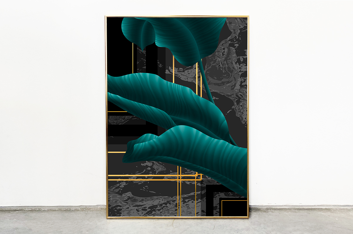 Plakat - Eleganckie, szmaragdowe liście - fototapeta.shop