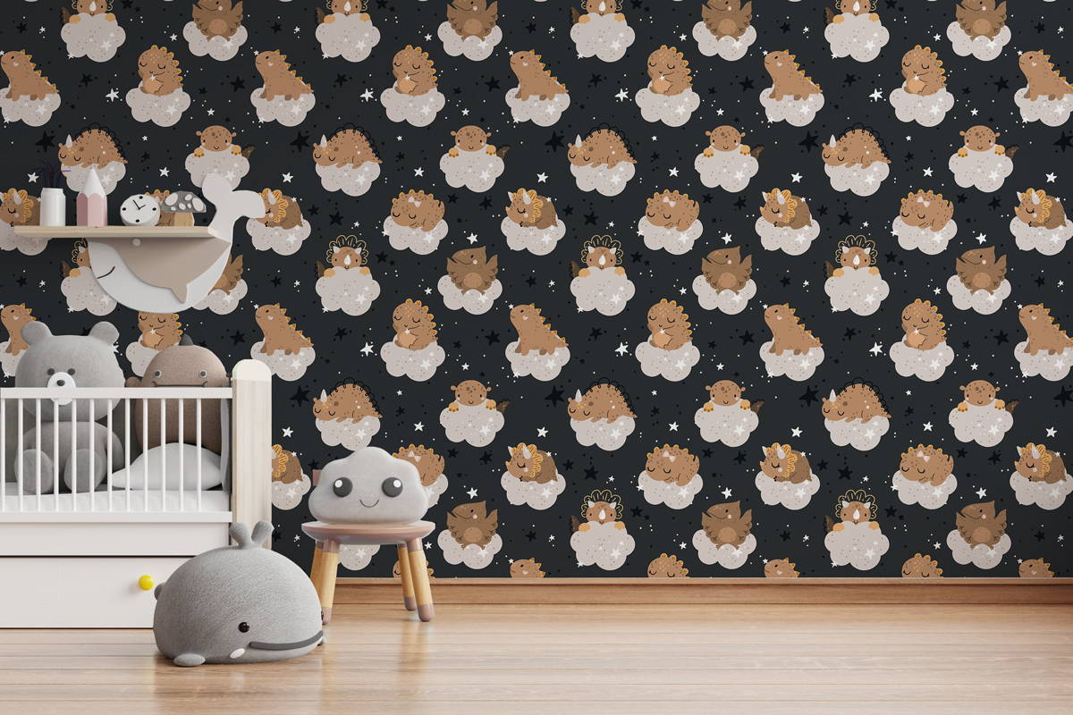 Tapeta - Śpiące dinozaury na nocnym niebie - fototapeta.shop