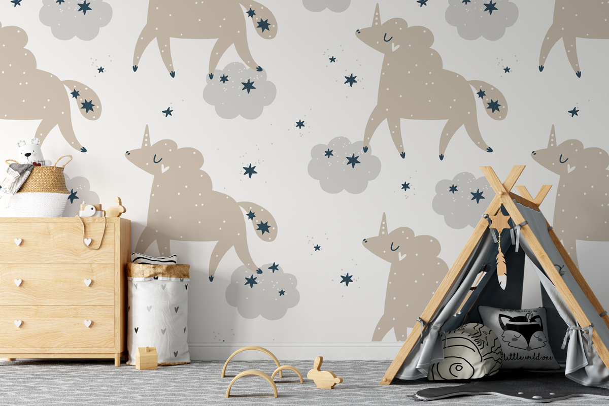 Tapeta - Jednorożce z głową w chmurach - fototapeta.shop