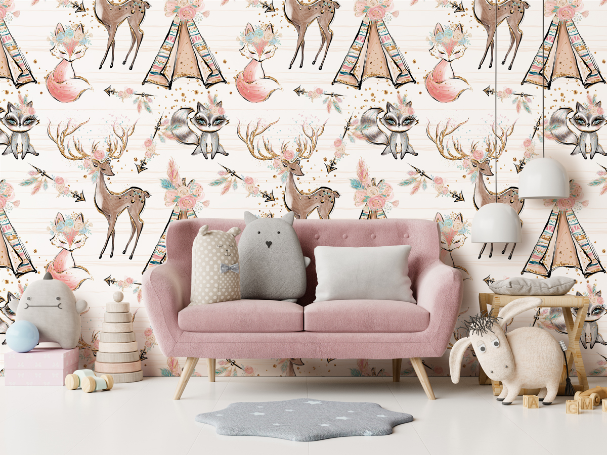 Tapeta - Zwierzątka w stylu boho - fototapeta.shop