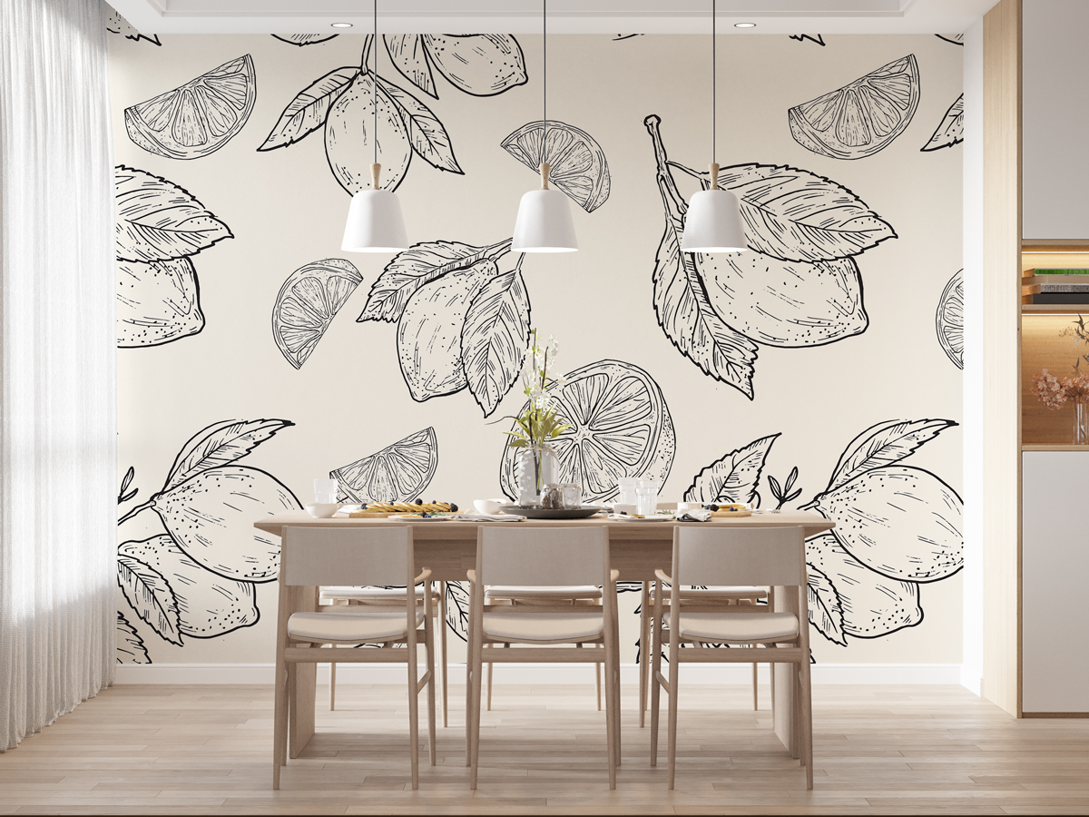 Tapeta - Szkicowane cytryny na beżowym tle - fototapeta.shop