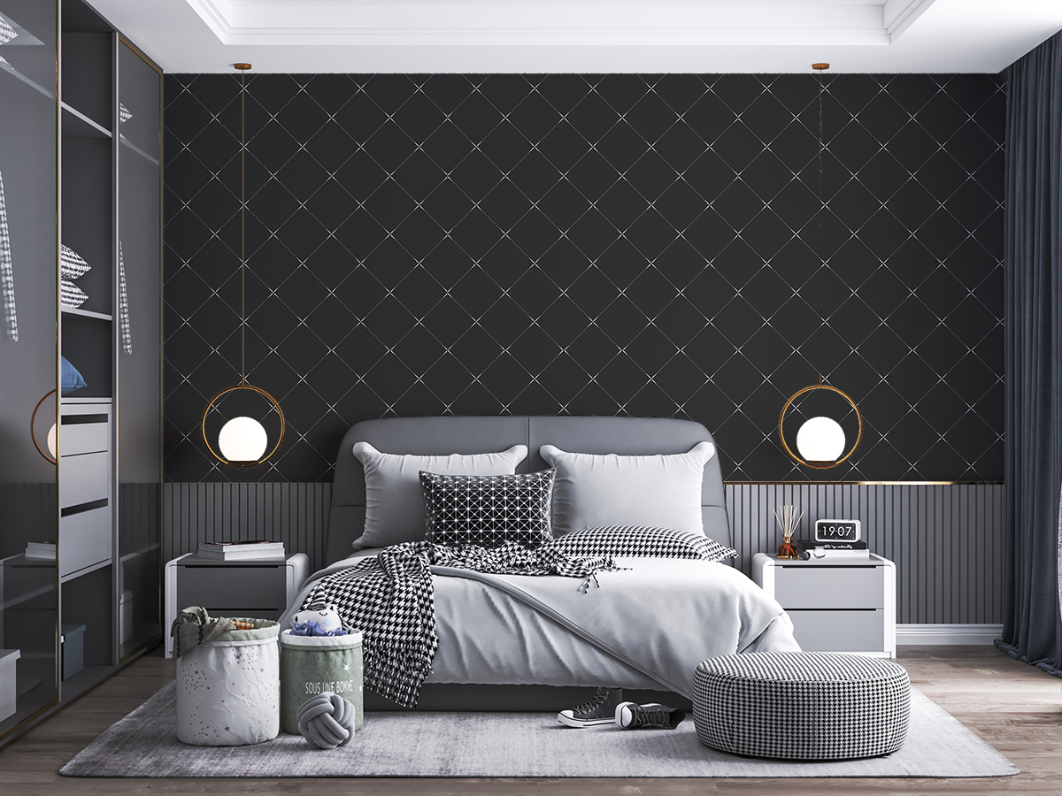 Tapeta - Drobny, geometryczny wzór w czerni - fototapeta.shop