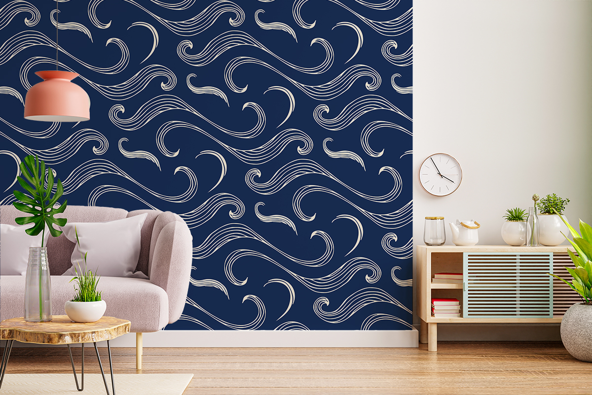 Tapeta - Beżowe fale na granatowym tle - fototapeta.shop