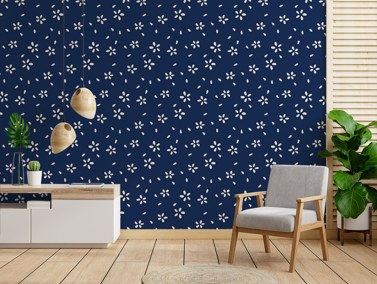 Tapeta - Drobne kwiatuszki na granatowym tle - fototapeta.shop