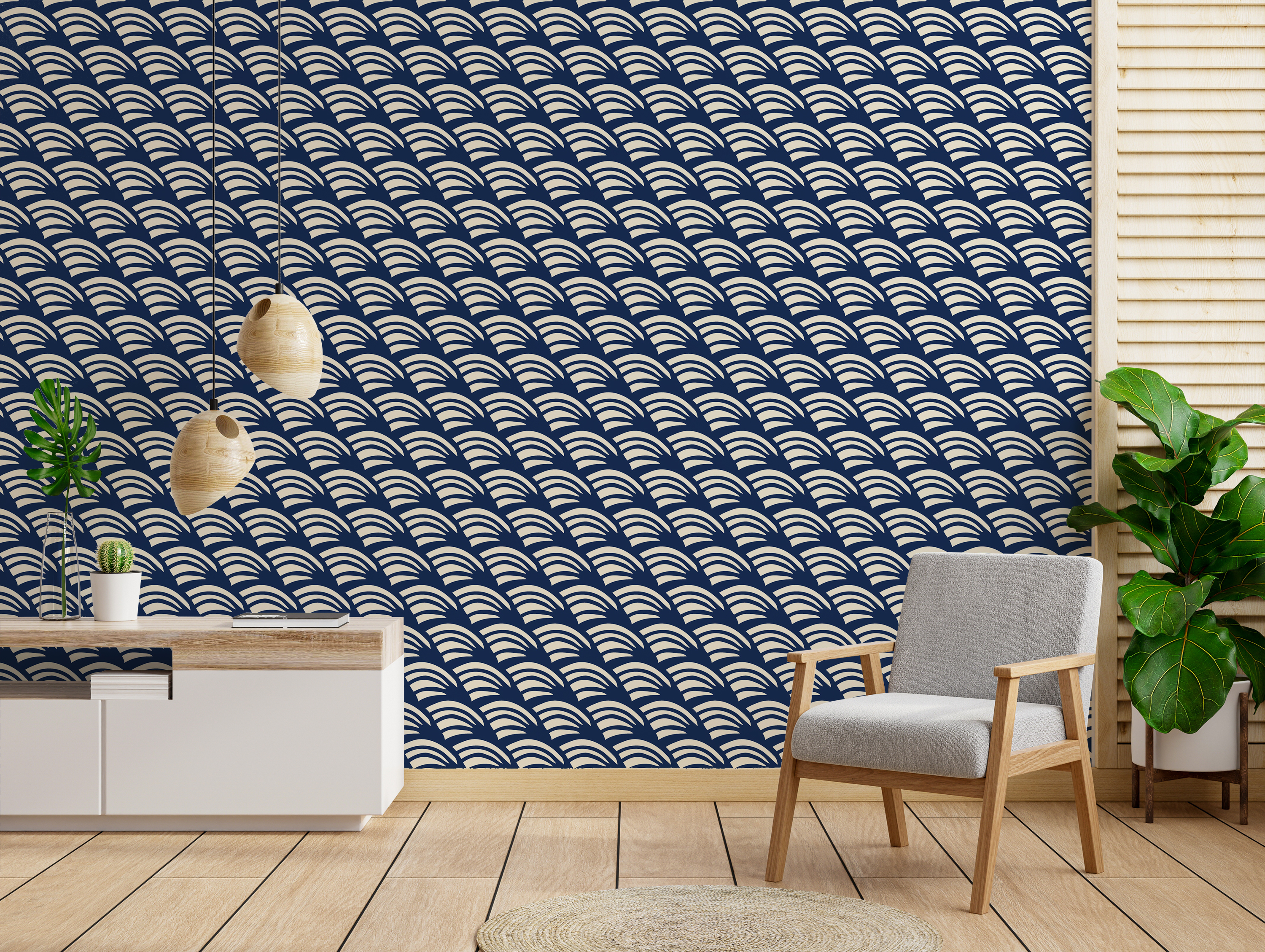 Tapeta - Beżowo-granatowe fale - fototapeta.shop