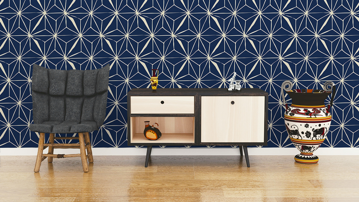 Tapeta - Geometryczny wzorek, gwiazdy na granatowym tle - fototapeta.shop