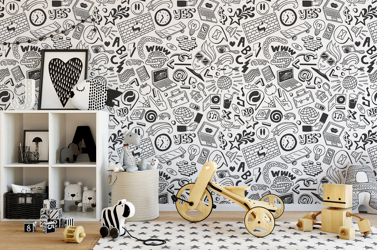 Tapeta - Czarno-białe ikonki - fototapeta.shop