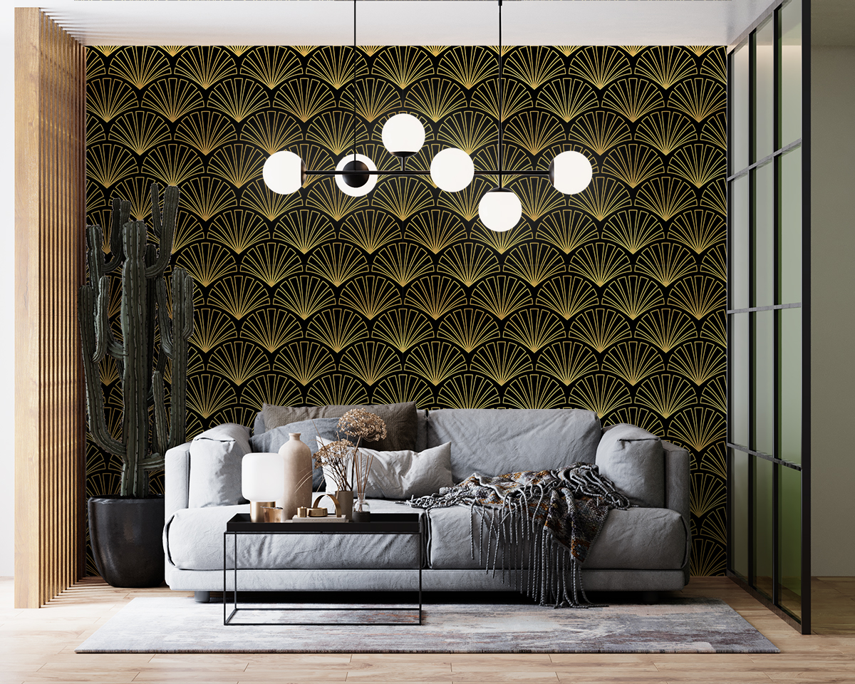 Tapeta - Geometryczne wachlarze na czarnym tle - fototapeta.shop