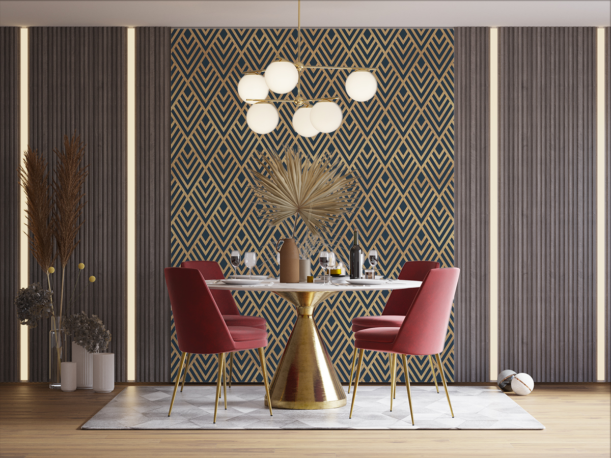 Tapeta - Geometryczny wzór, jodełka na granatowym tle - fototapeta.shop