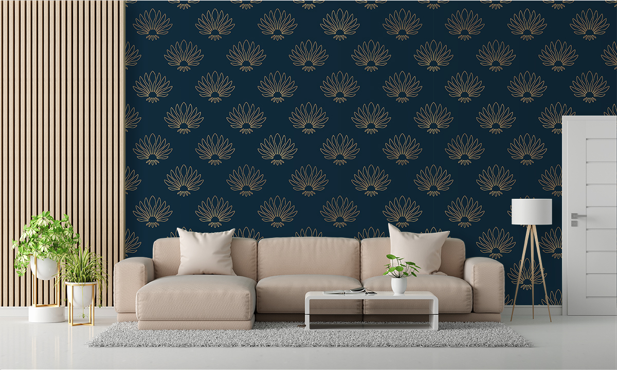 Tapeta - Jasne szkice lilii na granatowym tle - fototapeta.shop