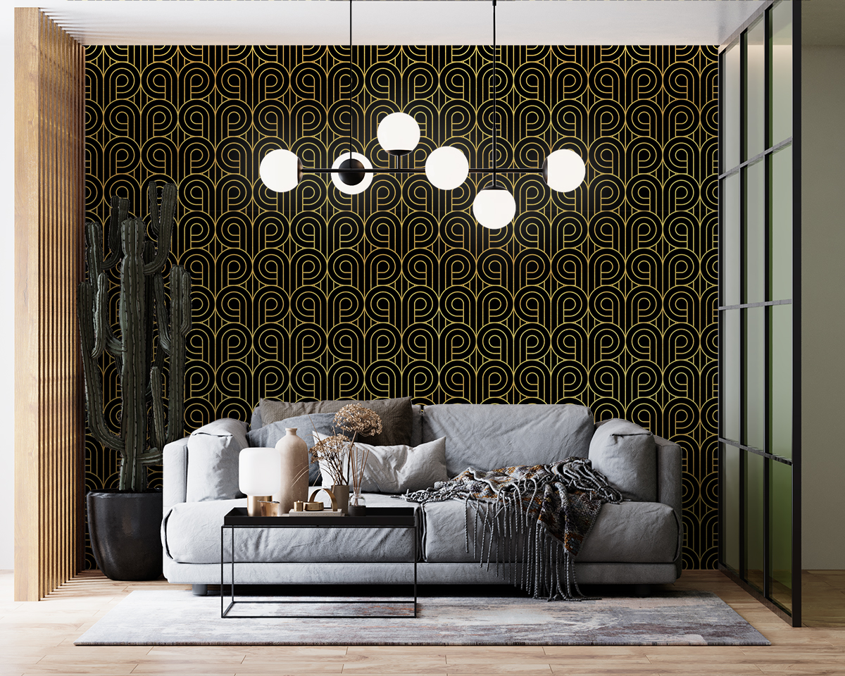 Tapeta - Zawijane wzorki retro na czarnym tle - fototapeta.shop