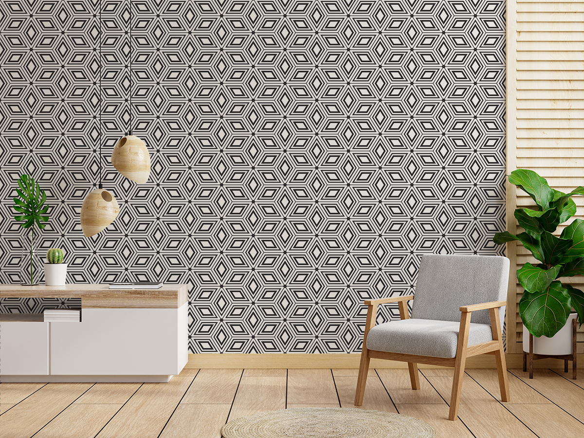 Tapeta - Gwiazdy z czarnych obrysów rombów na jasnym tle - fototapeta.shop