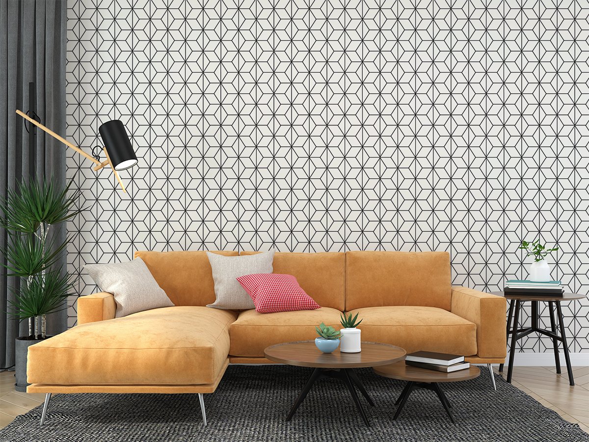 Tapeta - Geometryczne czarne gwiazdki z rombów na jasnym tle - fototapeta.shop
