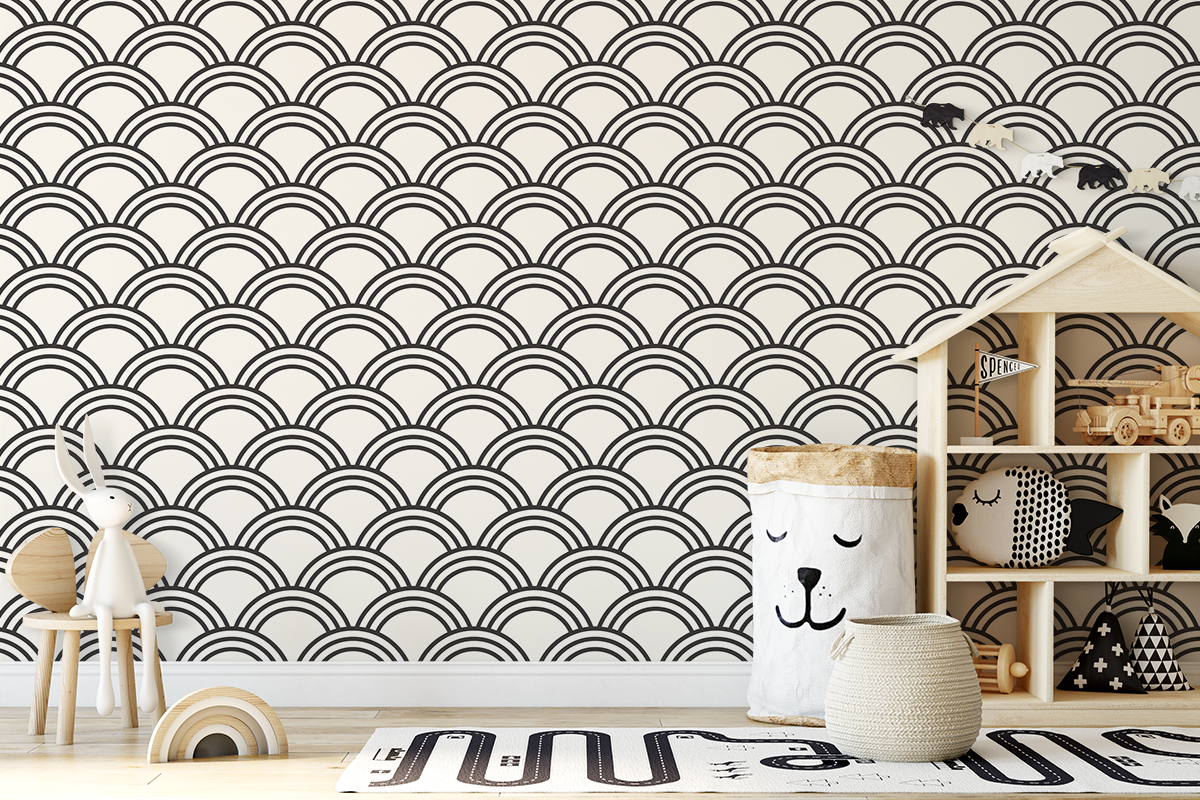 Tapeta - Potrójne czarne tęcze na jasnym tle - fototapeta.shop