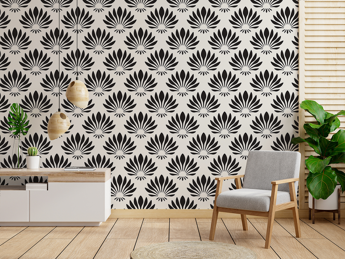 Tapeta - Czarne nenufary na jasnym tle - fototapeta.shop