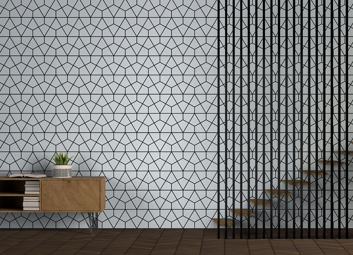 Tapeta - Geometryczne czarne serca, trójkąty na jasnym tle - fototapeta.shop