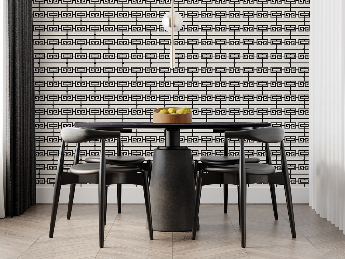 Tapeta - Poziomy, czarno-biały łańcuszek w greckim stylu - fototapeta.shop