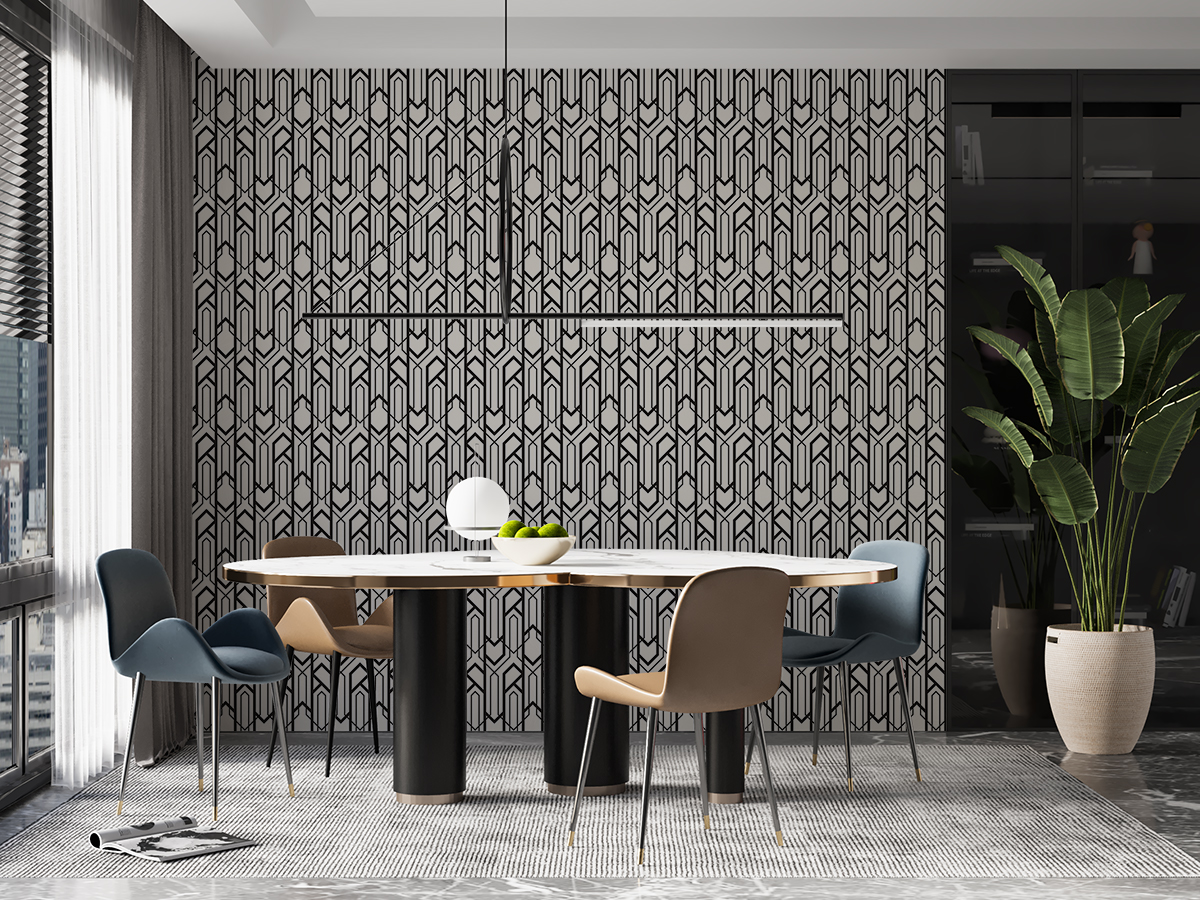 Tapeta - Czarne geometryczne pionowe łańcuszki na jasnym tle - fototapeta.shop