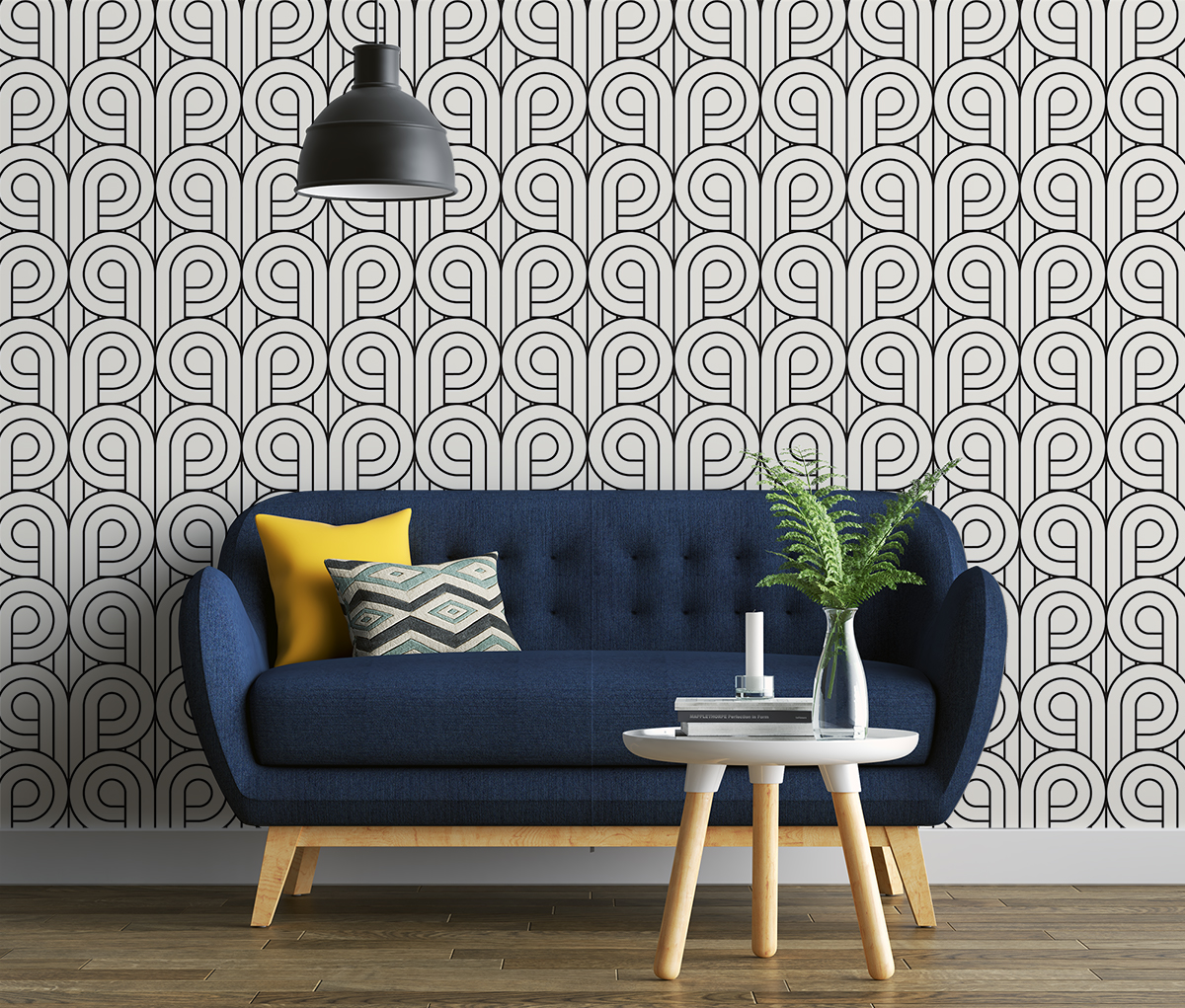Tapeta - Retro zawijasy w czerni i bieli - fototapeta.shop
