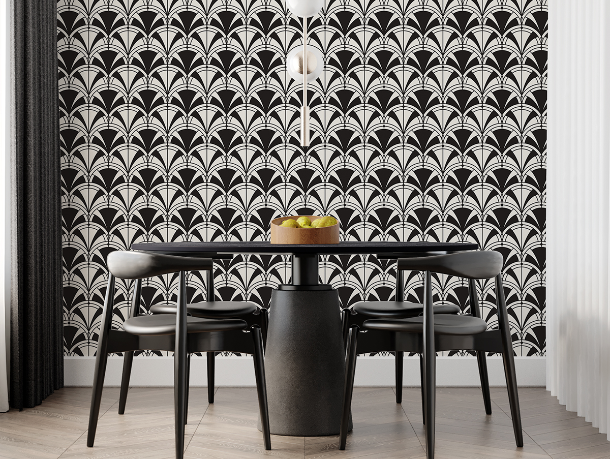 Tapeta - Geometryczne, czarne łuki na jasnym tle - fototapeta.shop