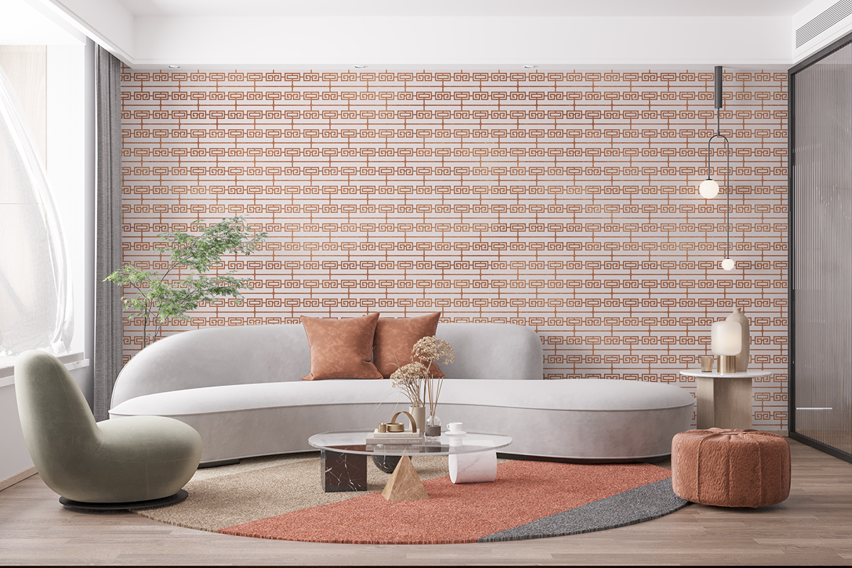 Tapeta - Różowe łańcuszki z geometrycznych, greckich ślimaków - fototapeta.shop