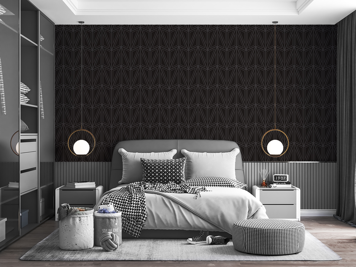 Tapeta - Szare trójkąty na ciemnym tle - fototapeta.shop