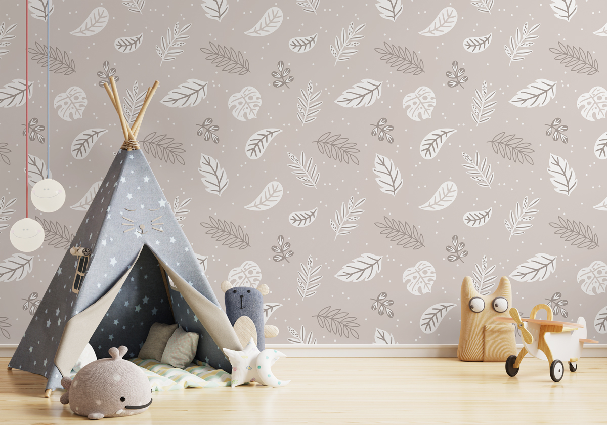 Tapeta - Białe listki na beżowym tle - fototapeta.shop