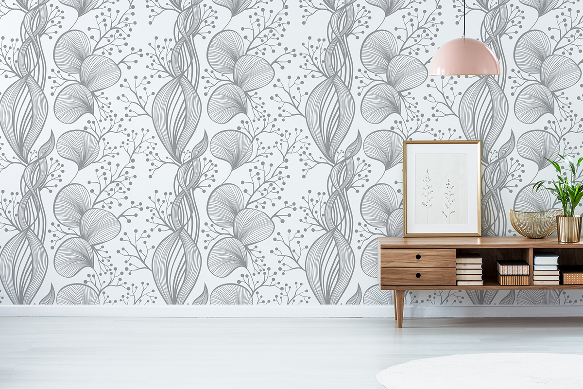 Tapeta - Szare florale na białym tle - fototapeta.shop