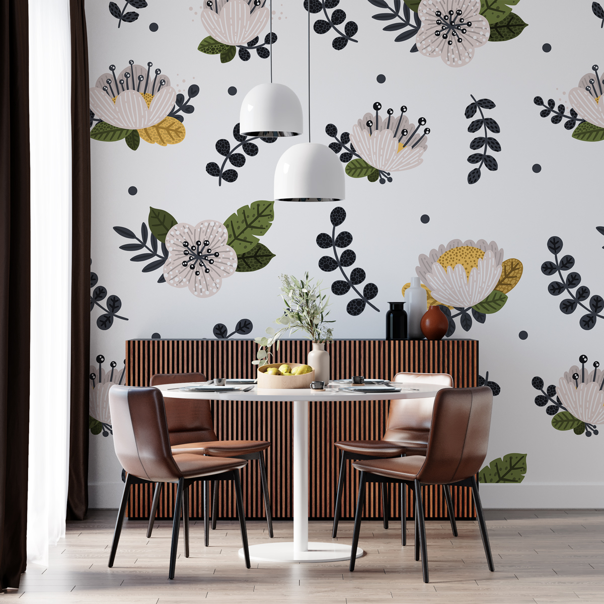 Tapeta - Dzikie kwiaty i kropki - fototapeta.shop